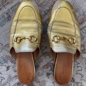 GUCCI gold metallic Princetown mules